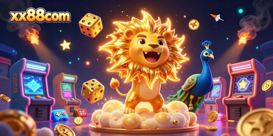 Explore the vibrant world of xx88com with a dynamic 3D casino scene full of energy and color.