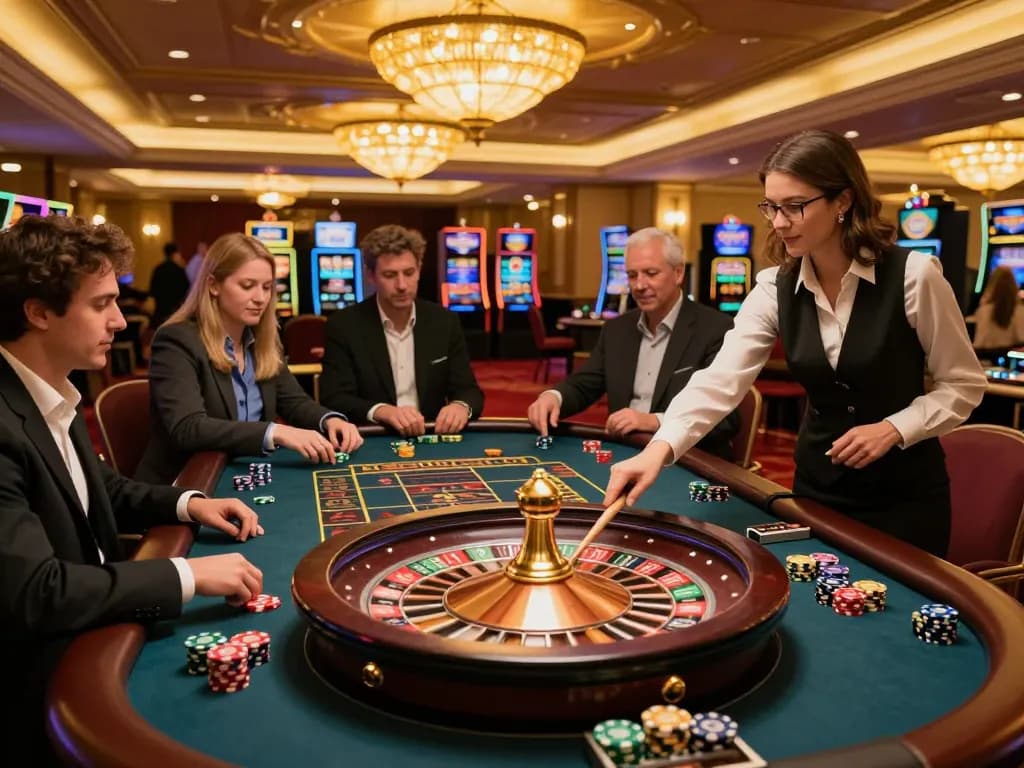 Experience the thrill of betting at Trang chủ KONG88 with engaged players around the roulette table.