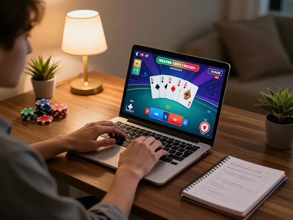 Player enjoying online poker at home, showcasing engaging gameplay with Red88.