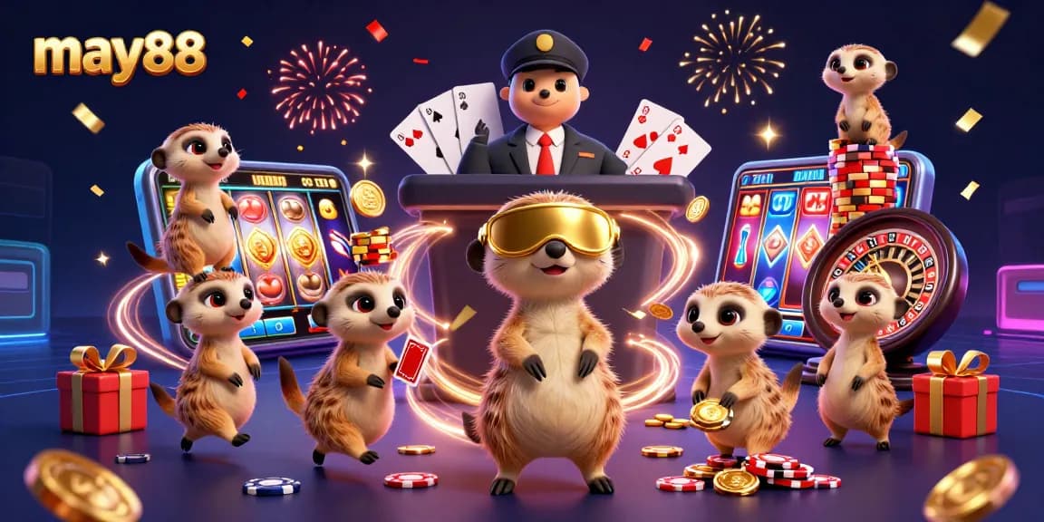 may88 meerkats delight in dynamic casino operation featuring colorful slot games and festive elements.