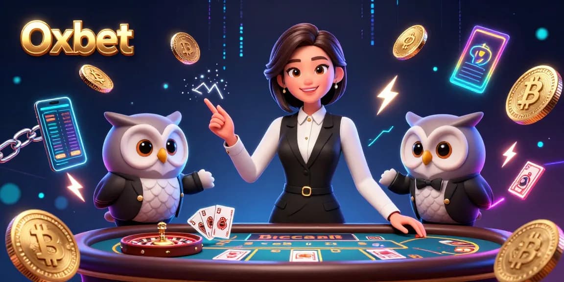 Win big with Oxbet's dealers amidst crypto coins and vibrant casino elements.