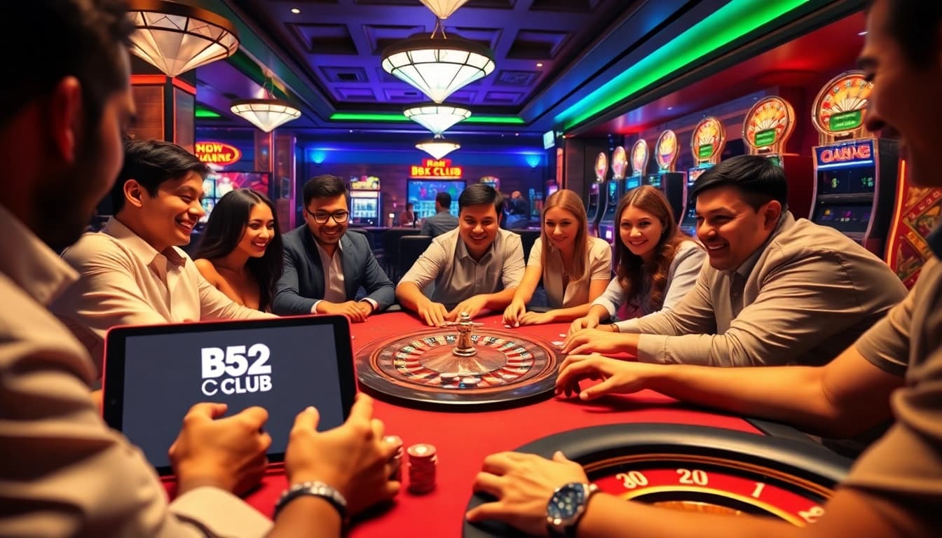 B52 CLUB players enjoying an immersive gaming experience at a luxurious casino table.