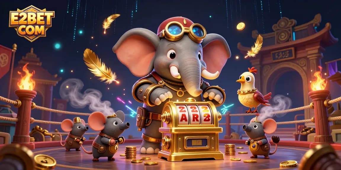 Experience the excitement of E2BET COM with a vibrant, steampunk-themed casino scene.