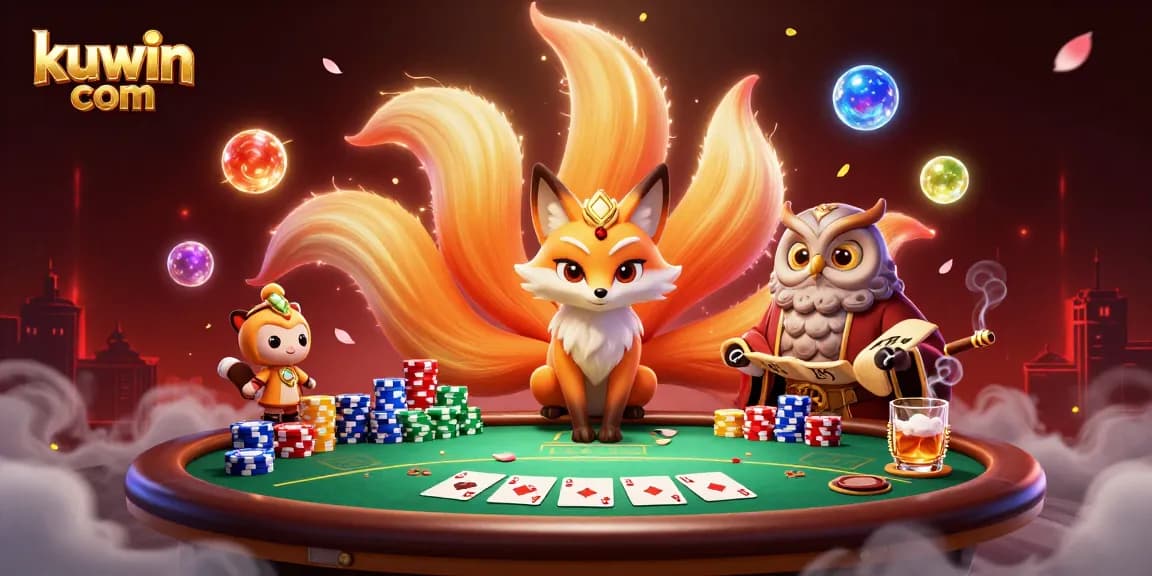 Engage in thrilling poker action with kuwin com, featuring colorful characters and dynamic game elements.