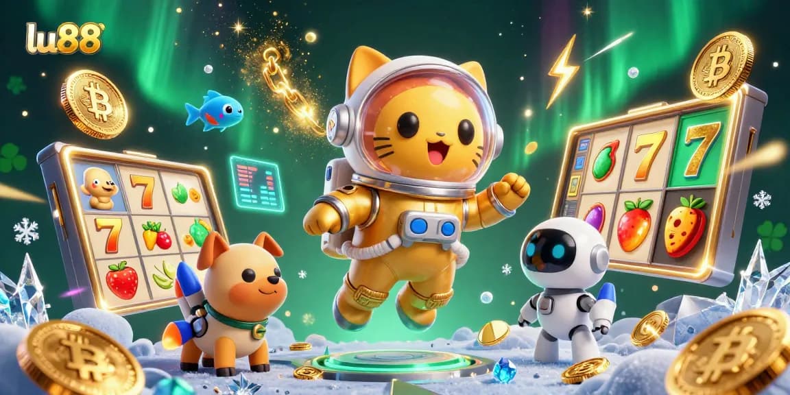 Play and win at lu88 with this exciting casino-themed 3D illustration showcasing immersive slots and games.