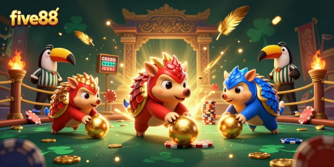 Engage in thrilling five88 gaming with rival pangolins bowling through poker chip stacks.