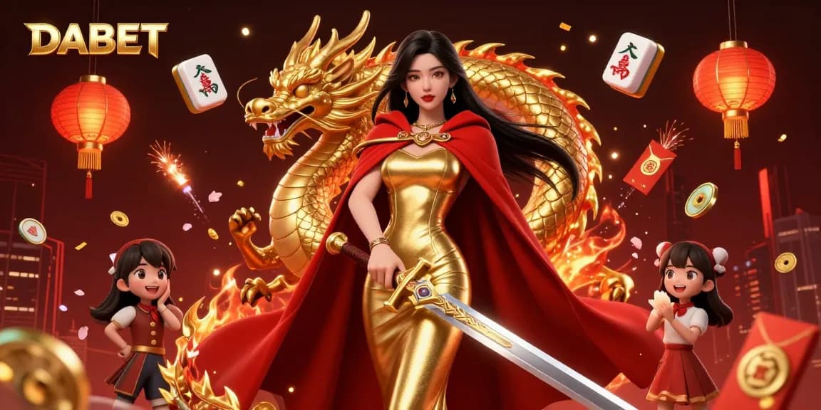 Join the excitement at DABET with a dynamic casino scene featuring stunning 3D characters and vibrant game elements.