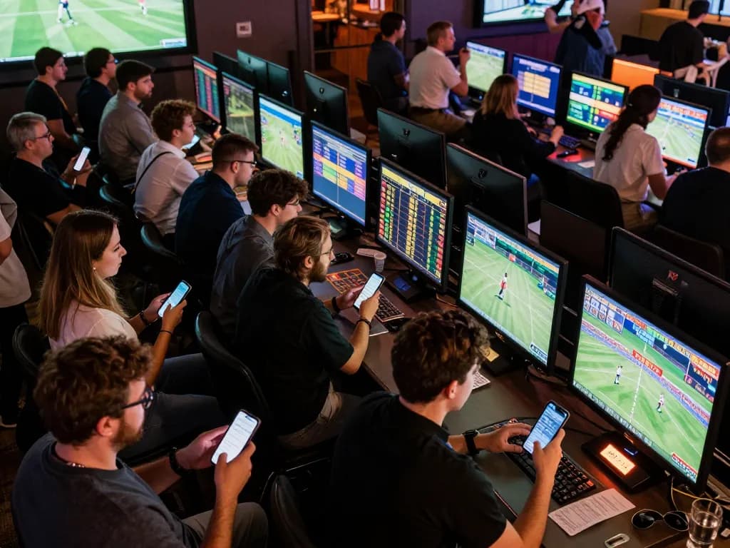 C168 players engaged in sports betting excitement with live odds displays in vibrant atmosphere.