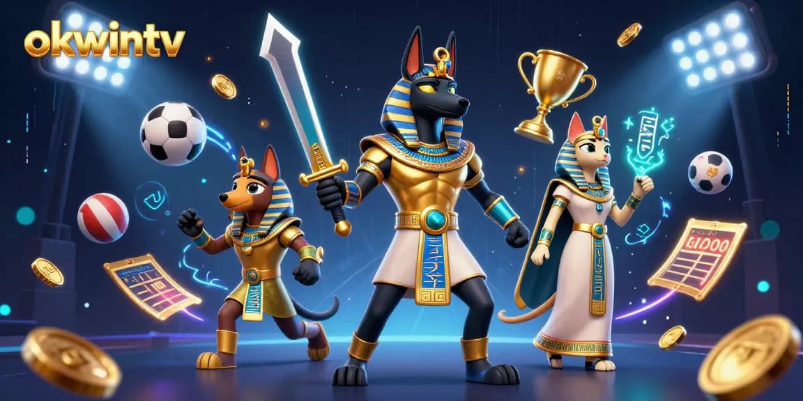 Experience thrilling sports events with okwintv's dynamic gambling scene featuring ancient Egyptian characters.