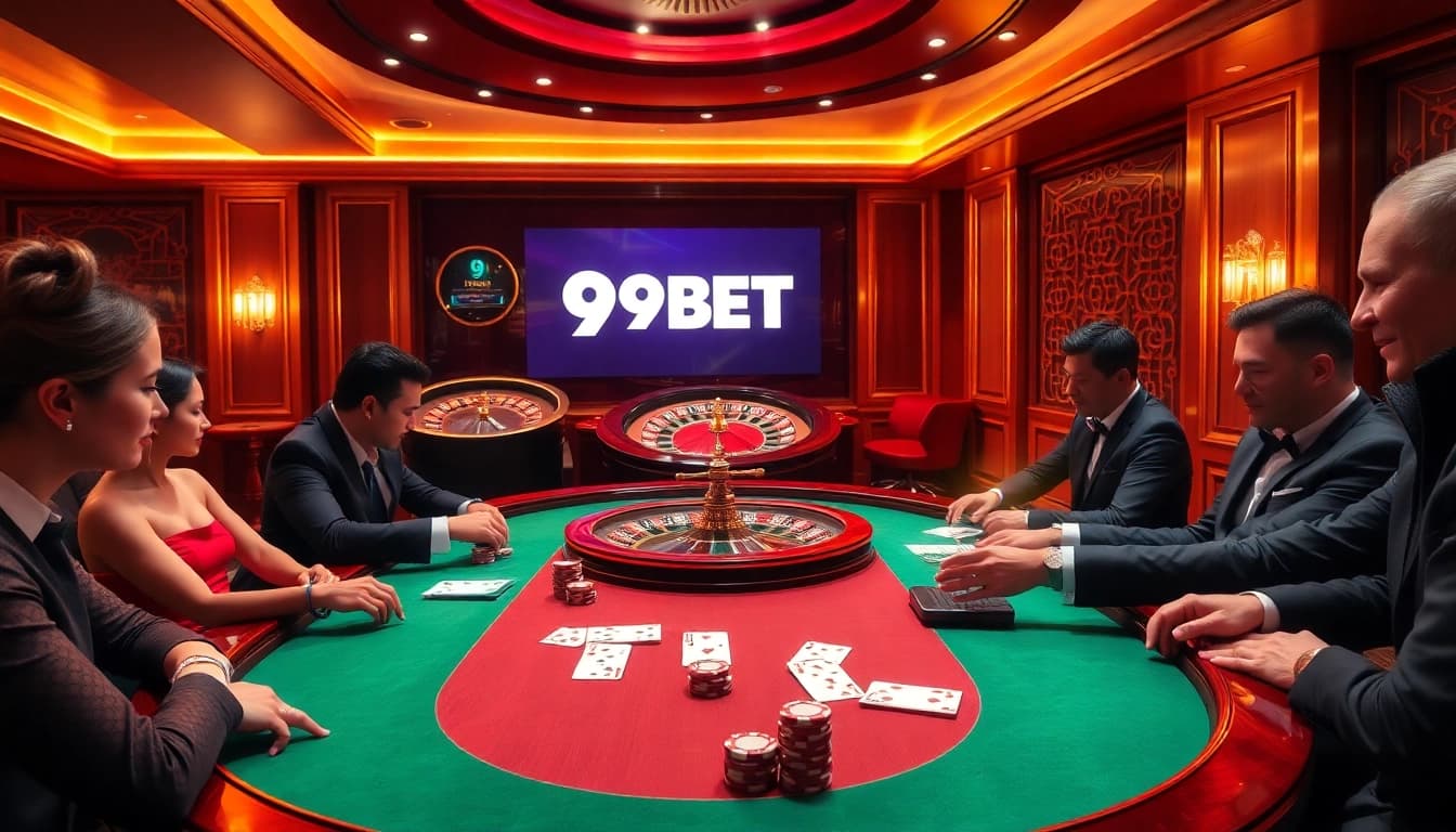 An intense Texas Hold'em game at 9BET's sleek casino tables, highlighting professional gambling thrills.