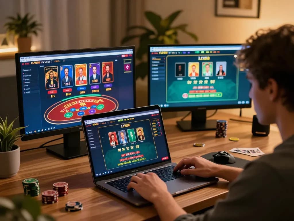 Engaging gameplay experience at FLY88 live casino on a cozy workspace setup.