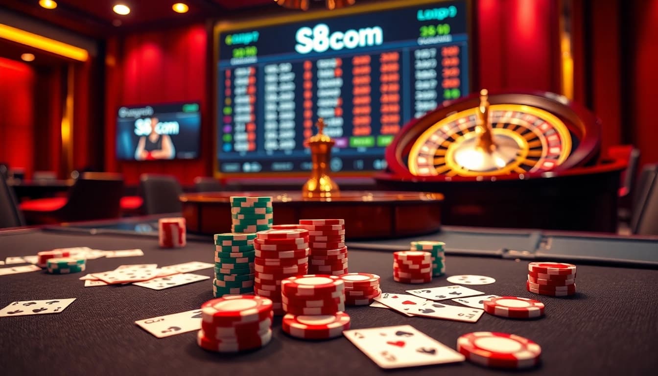 Experience thrilling gameplay at s8 com with vibrant poker chips and exciting roulette action.
