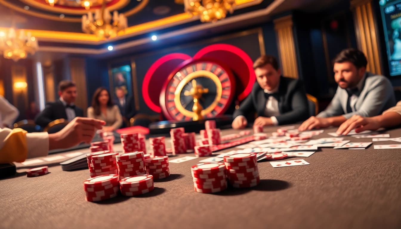 Experience the excitement of gambling at 68VIP with vibrant casino table setting and high-stakes gameplay.