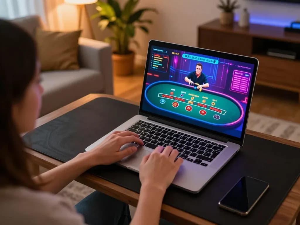Engaged player enjoying live dealer games at home on webnk88 platform