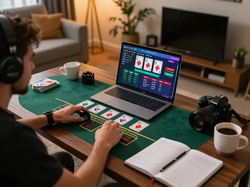 xocdiaclub player enjoying blackjack strategy on laptop in a cozy setting