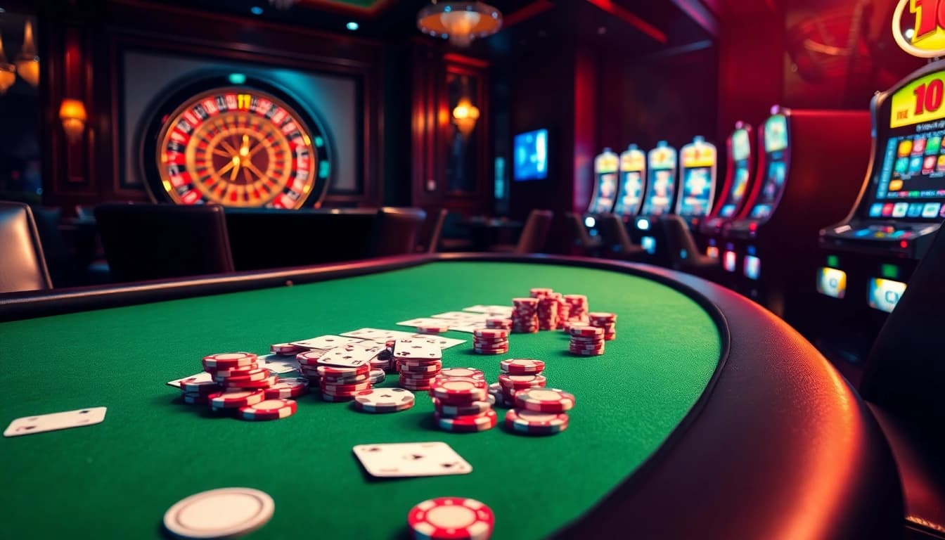 Playing poker at iq88's luxurious casino table with vibrant chips and cards.