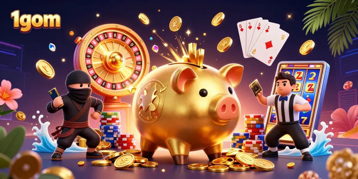 Experience the thrill of betting with 1gom in this vibrant casino scene featuring dynamic characters.