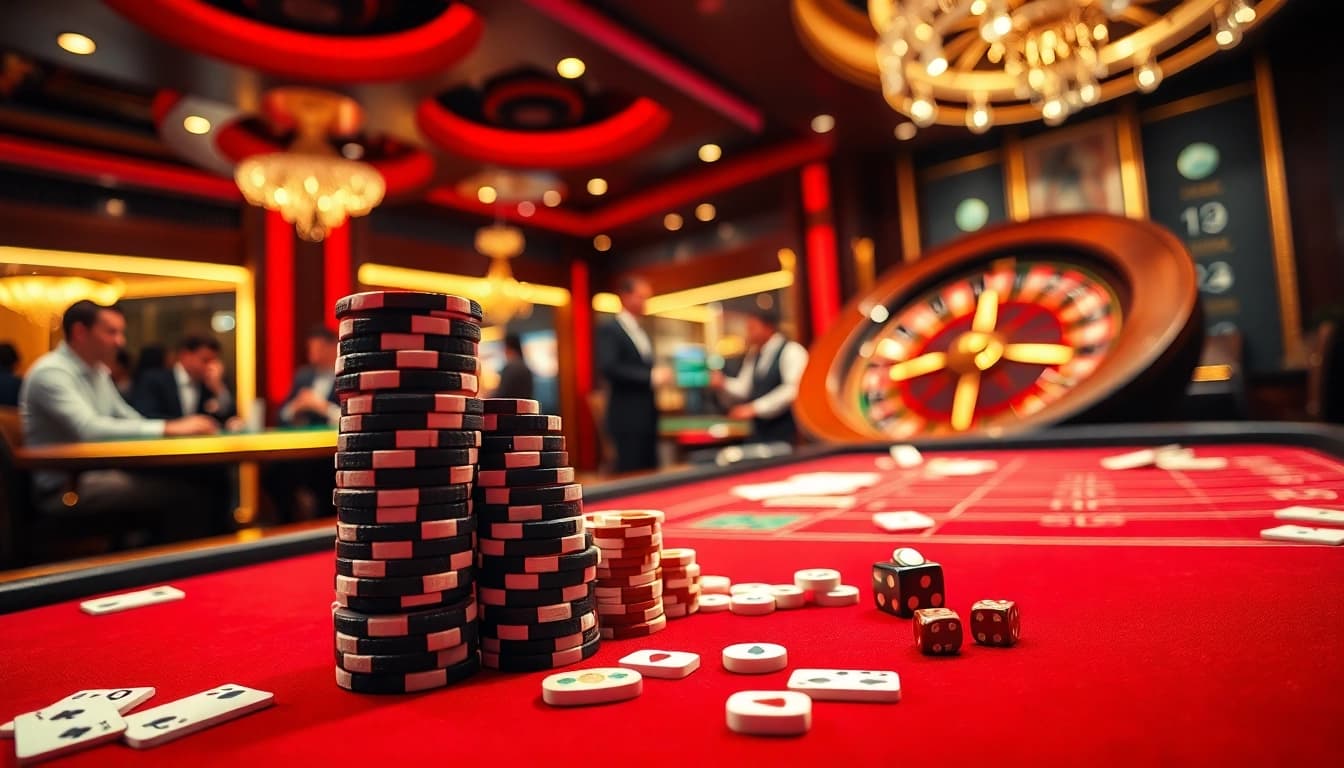 Experience the thrill of F8 BET at a luxurious casino table with vibrant gaming elements.