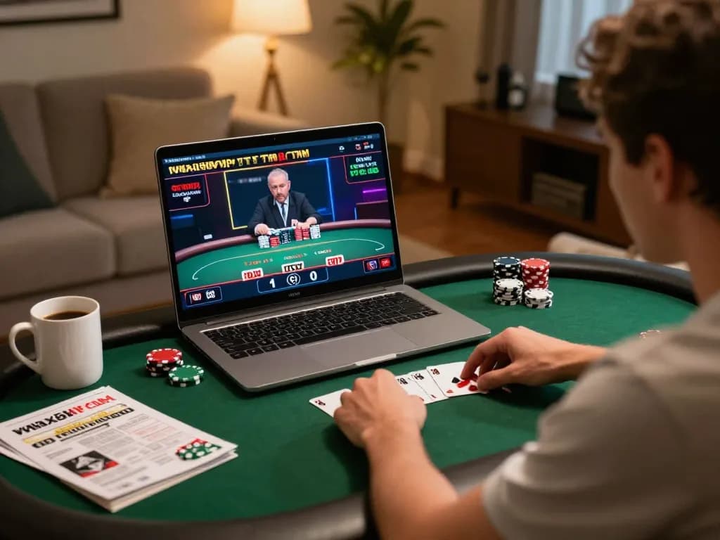 Engaging online poker gameplay experience on https://vmax88vip.com/, with player focused on strategy.