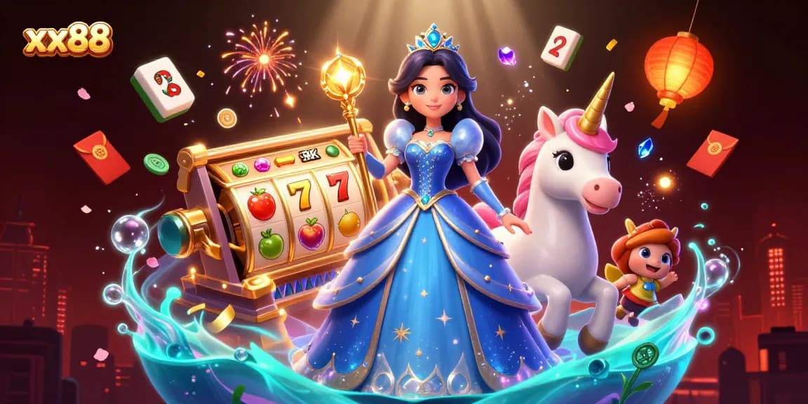 Experience the thrill of slot games with xx88's vibrant casino scene featuring magical elements.