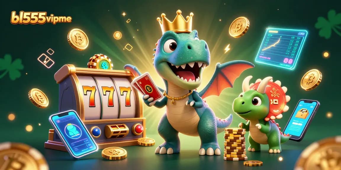 Experience the excitement of bl555vipme casino with friendly dinosaurs playing cards and stacking chips.