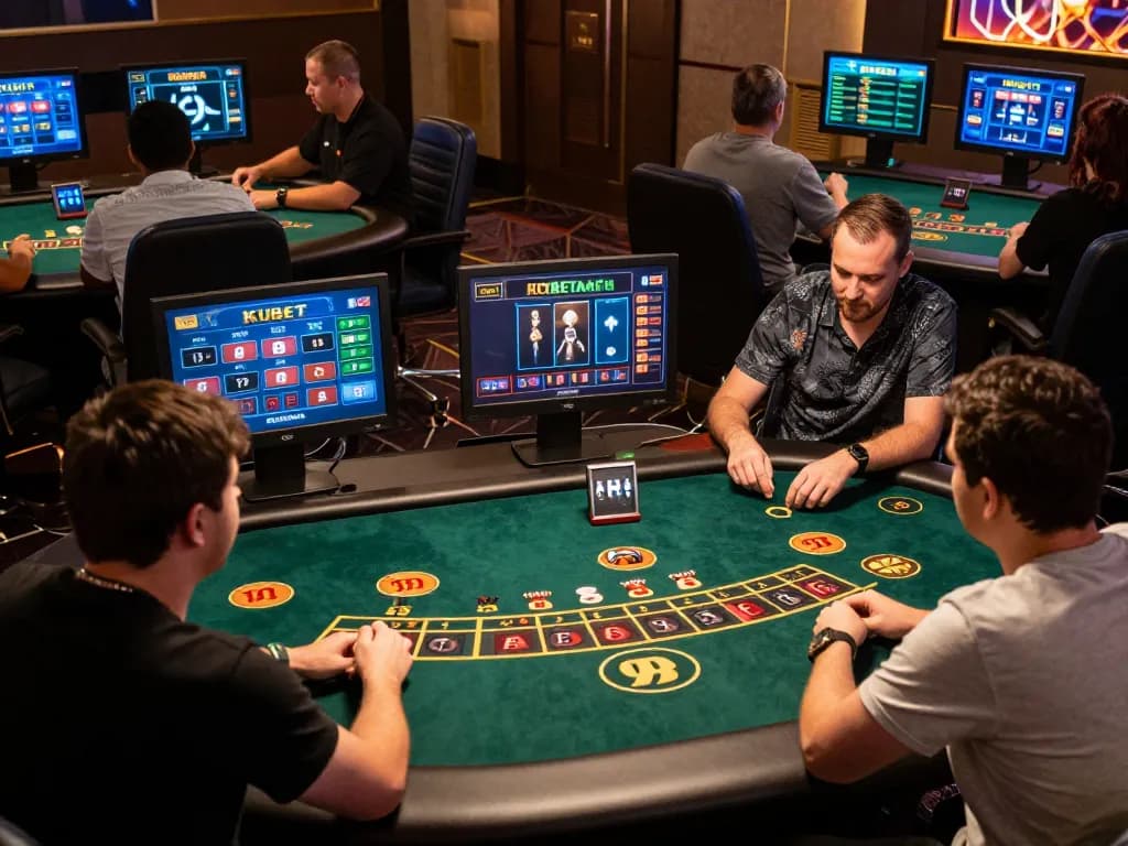 KUBET players engaging in live online casino games on their devices, showcasing an exciting gaming experience.