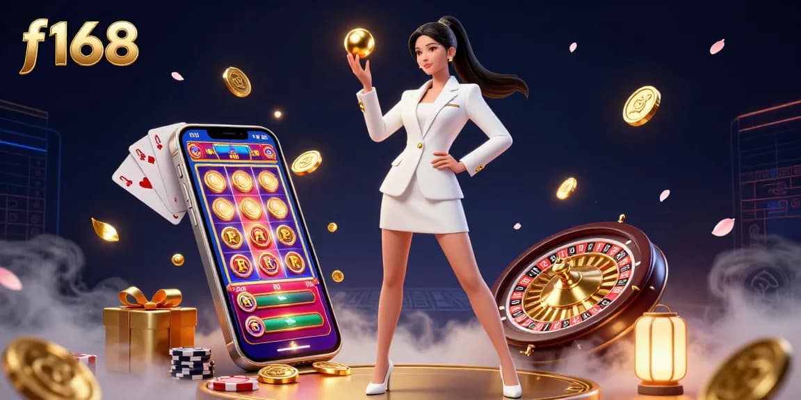 Experience winning moments with f168, featuring vibrant visual elements of luxury casino gaming.
