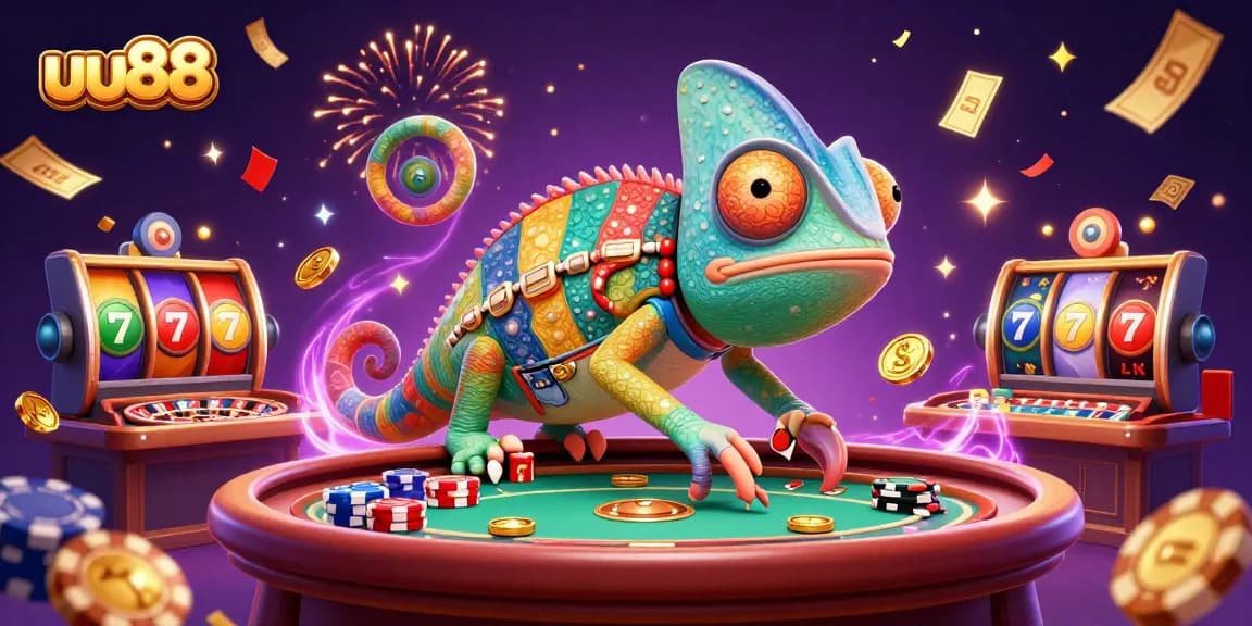 Experience exhilarating wins with uu88's vibrant, dynamic 3D casino scene featuring energetic elements.