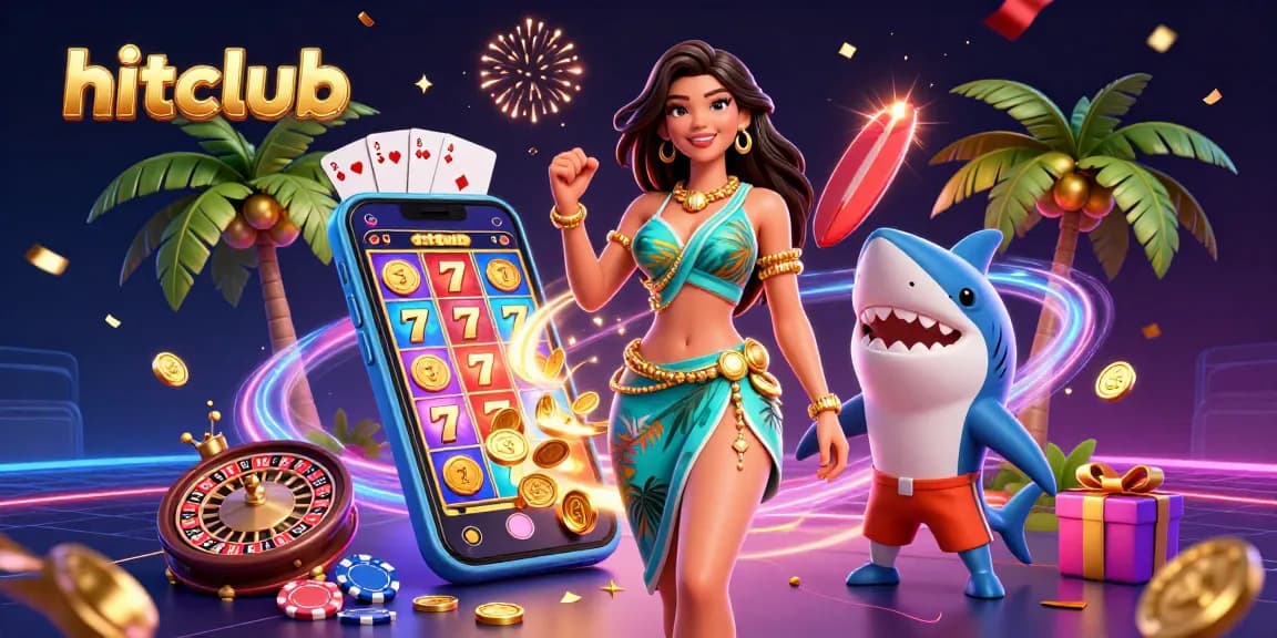 Engage in exciting gaming action with hitclub's vibrant 3D casino themed illustration.