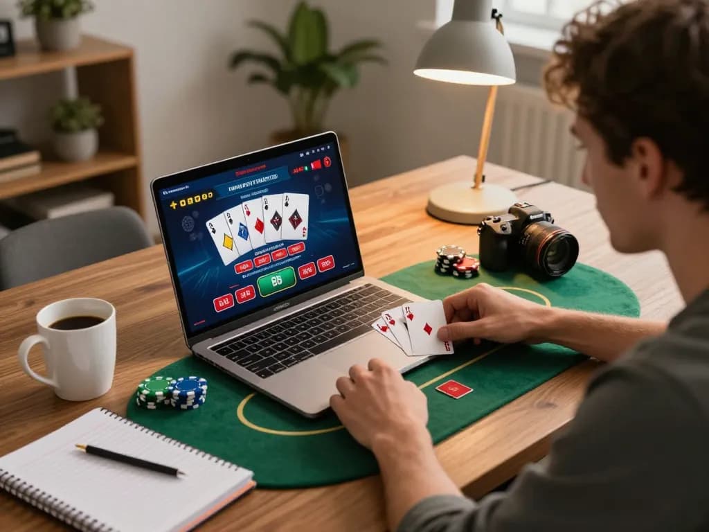 Player engaged in an exciting poker game on go8s site with a vibrant gaming setup