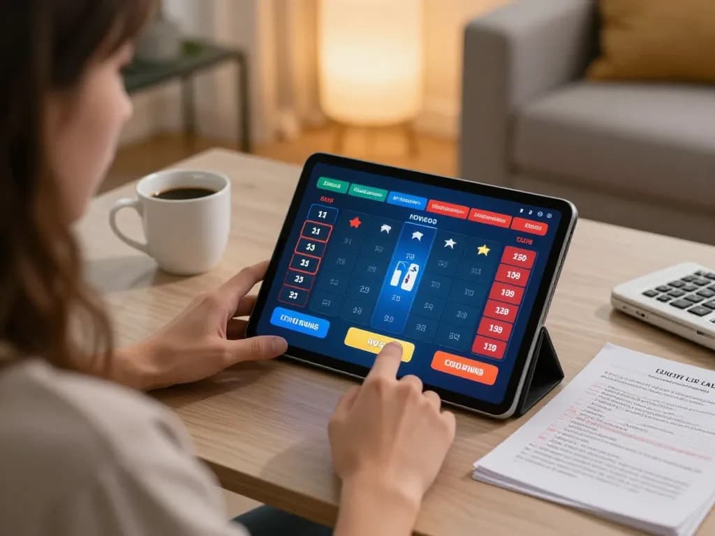 Engaging in poker strategy using LLwin com on tablet in a cozy home setting.