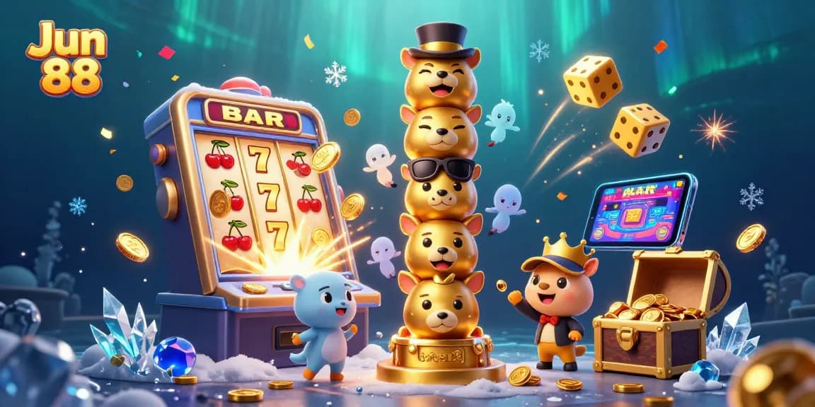 Experience the thrill of Jun 88 as cartoon totem animals celebrate casino victories amidst explosive jackpots.