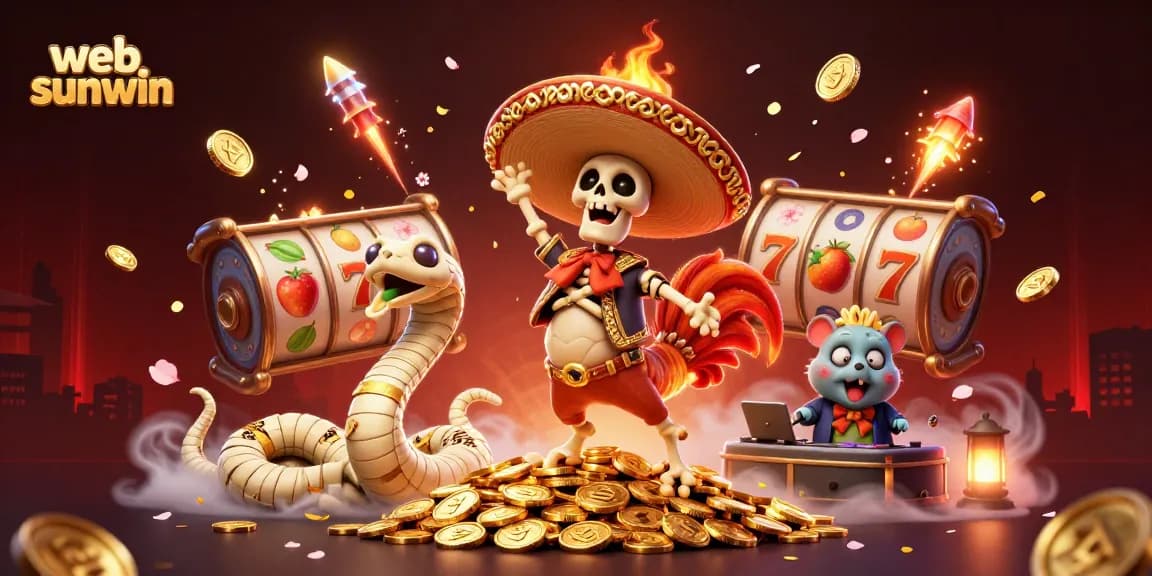 Experience thrill and excitement with web sunwin's animated casino characters celebrating on a pile of golden coins.