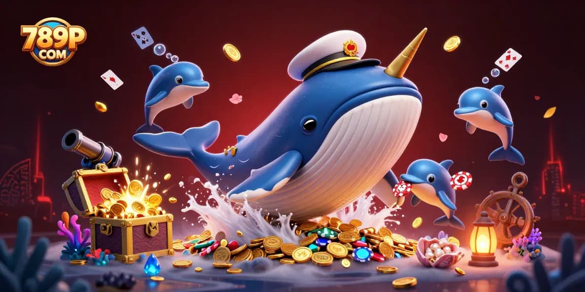Engage with 789P COM's vibrant undersea casino adventure featuring a playful whale and dolphins.