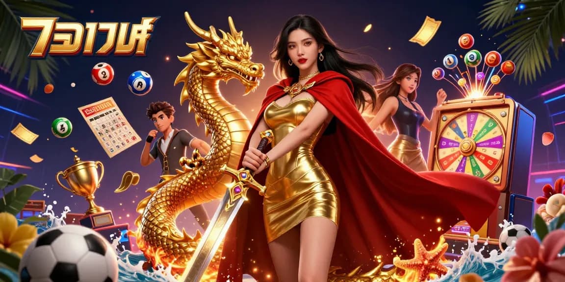แทงบอล with a warrior queen and a golden dragon in a vibrant sports betting extravaganza