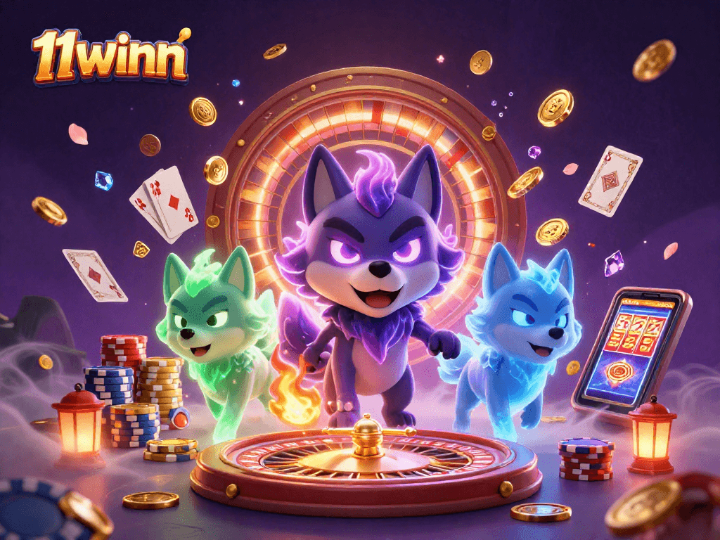 Engage with the thrilling world of 11winn and explore vibrant casino elements with mystical wolf characters.