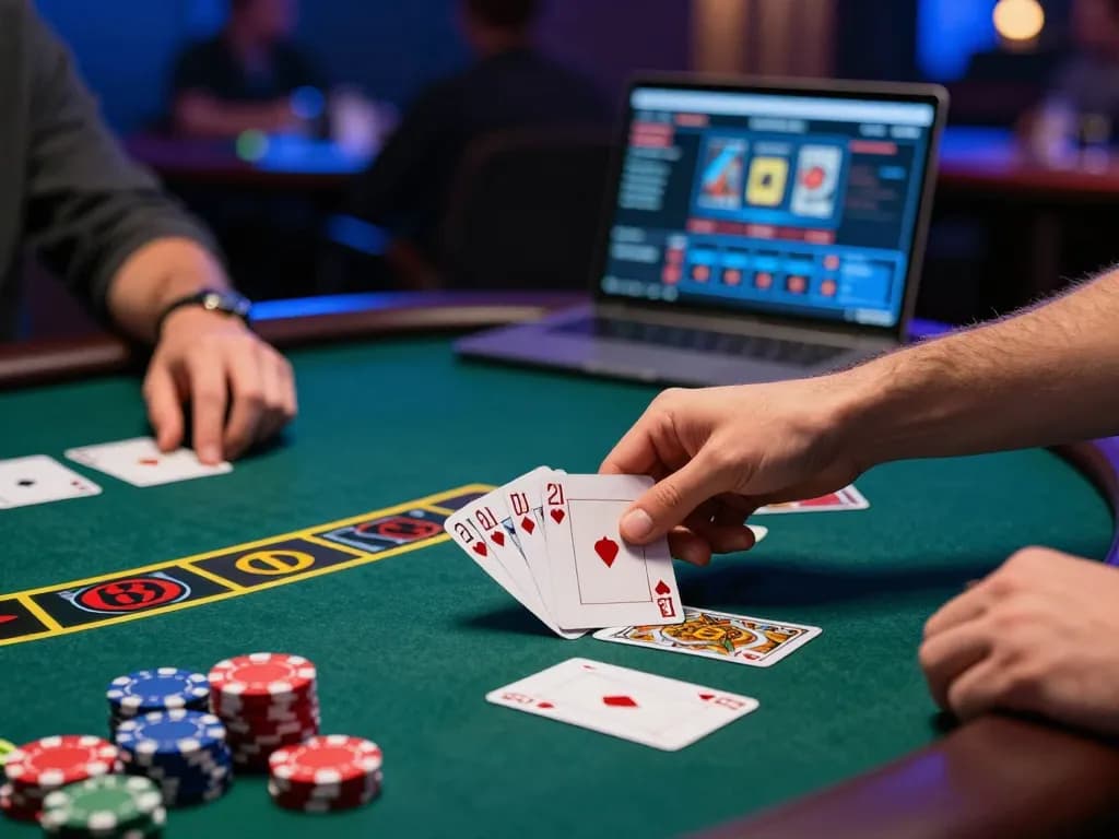 Players enjoying an exciting blackjack game at Nhà cái 789win online casino, showcasing a winning hand.