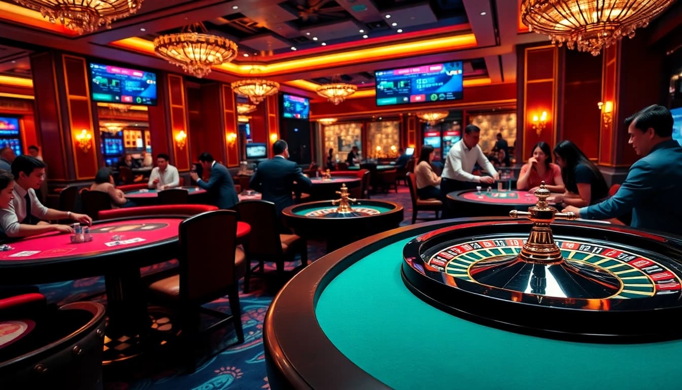 Experience thrilling gameplay at https://tapdoankjc.com/ with vibrant casino tables and professional gamblers.
