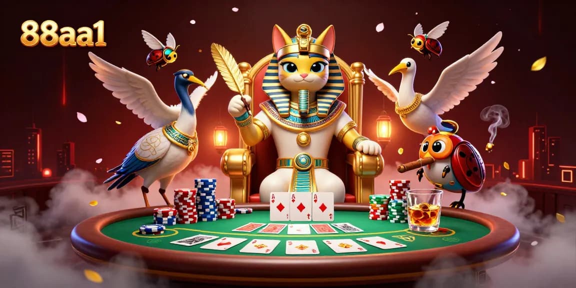 Engage in casino gameplay with 88aa1 as a pharaoh cat and scribe pair dominate the poker scene.