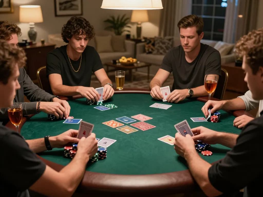 Friends enjoy a lively poker game at home, highlighting strategic gameplay and the excitement of 789win.