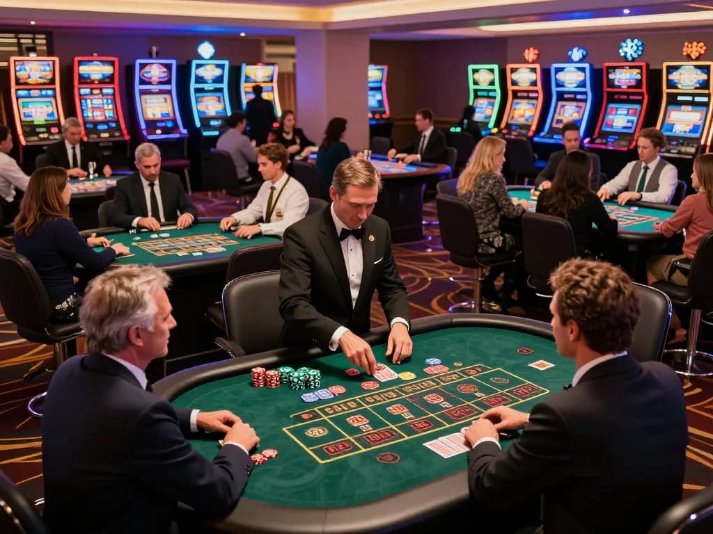 LUCKY88 players enjoying dynamic roulette action on an upscale casino floor with vibrant atmosphere.