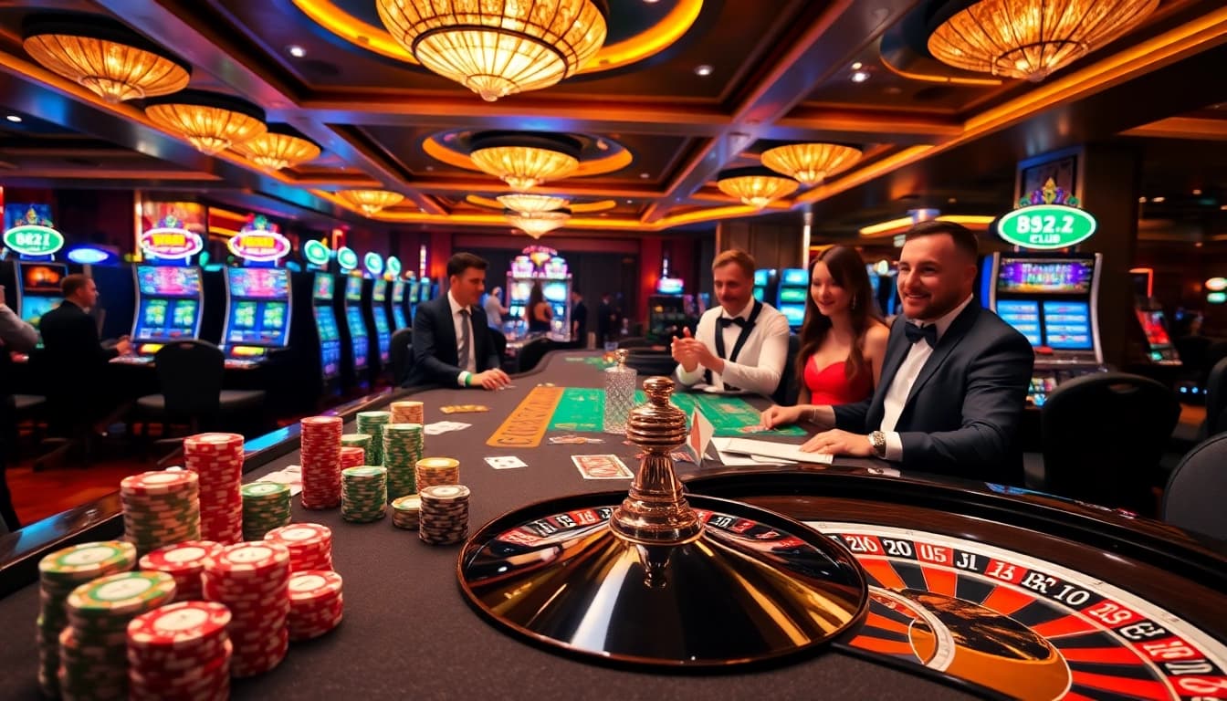 Feature-packed gaming scene at B52CLUB, showcasing poker chips and roulette excitement.