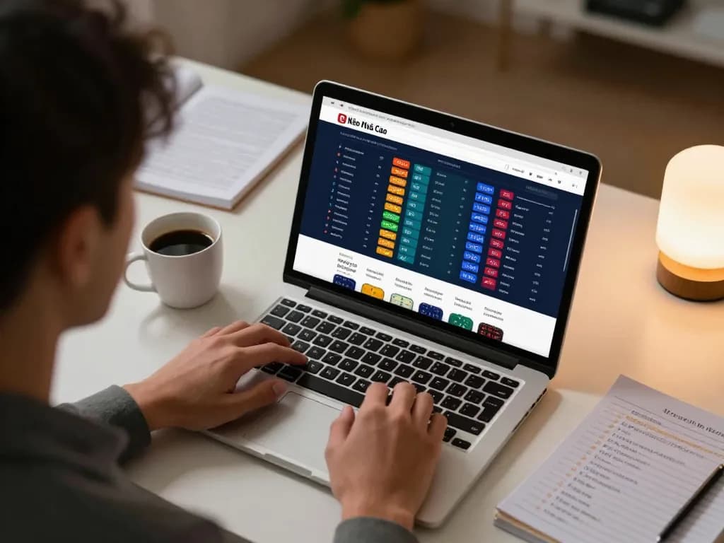 Kèo Nhà Cái displayed on a laptop during an online sports betting session, showcasing vibrant odds and user engagement.