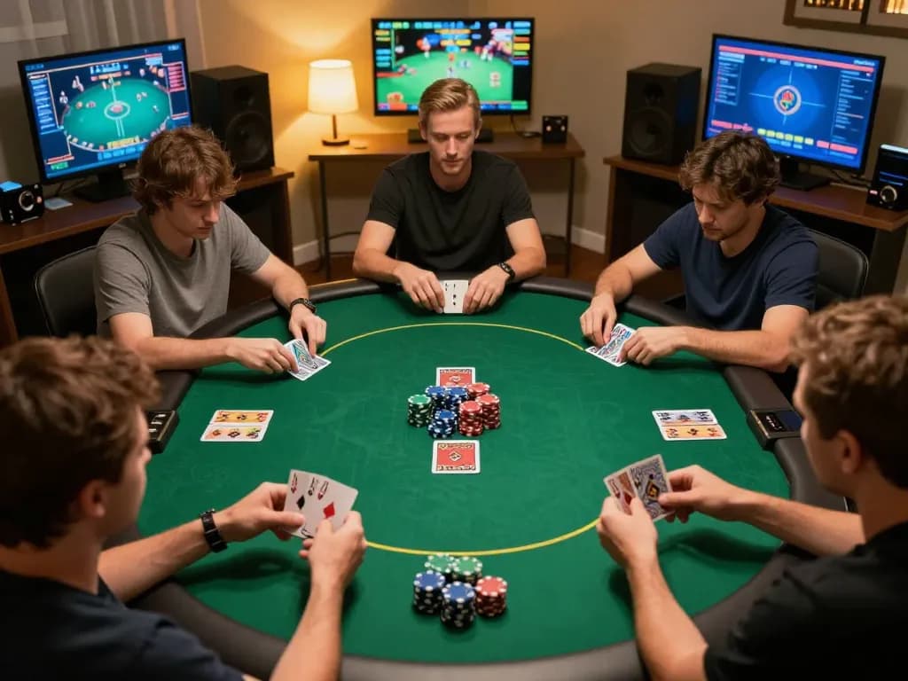 VU88 players engaging in a thrilling online poker game with community cards on display.