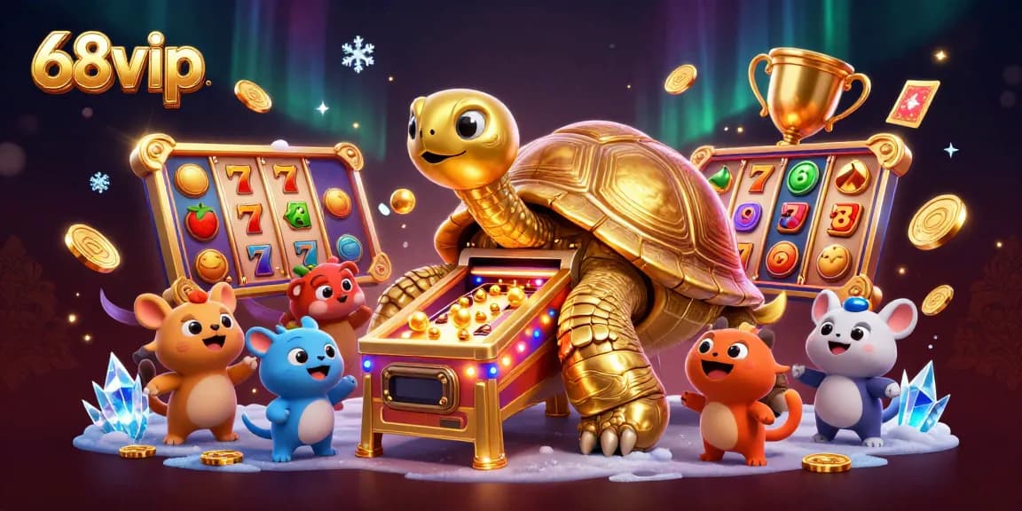 Enjoy thrilling action with 68vip slots featuring a colossal golden tortoise and vibrant gaming elements.