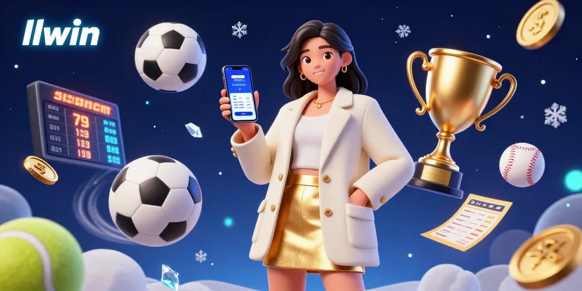 Experience thrilling betting strategies with llwin as a beautiful Asian woman showcases a sports betting app amidst dynamic sports elements.