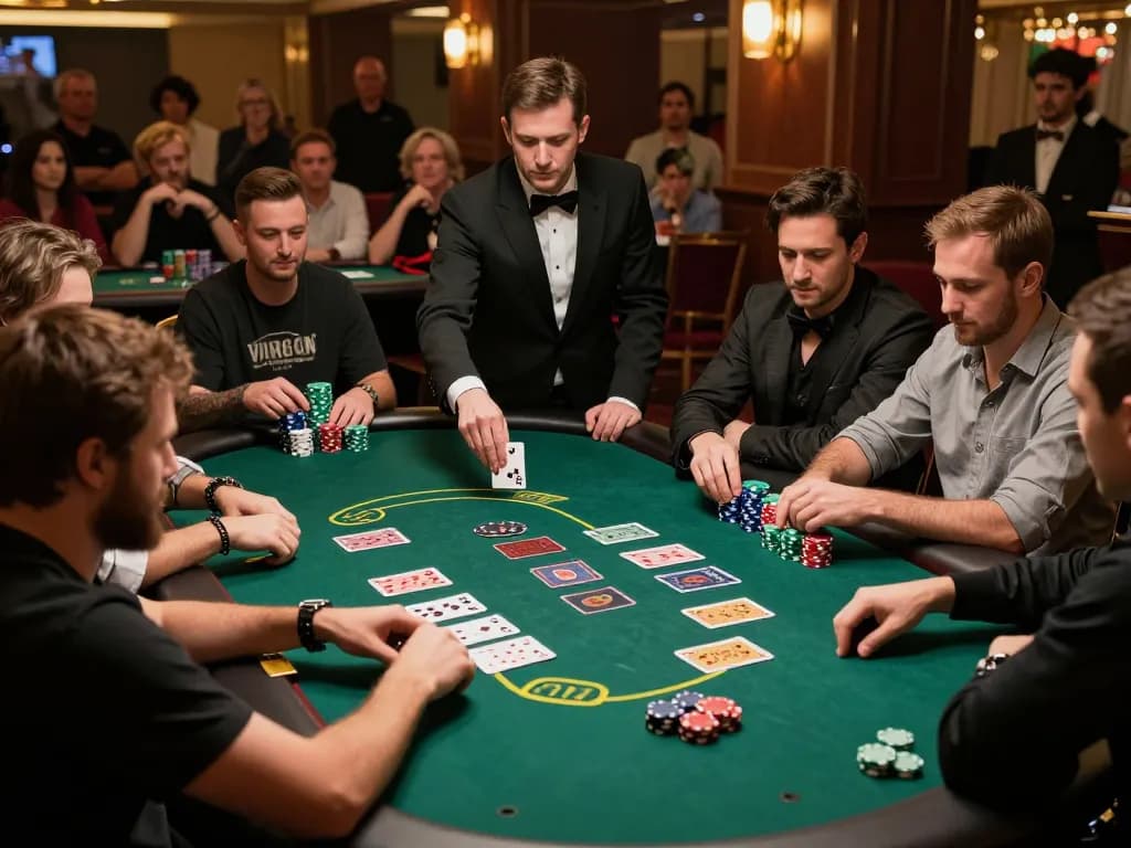 Engaging poker gameplay at VIN88 casino with players assessing hands and placing bets dynamically.