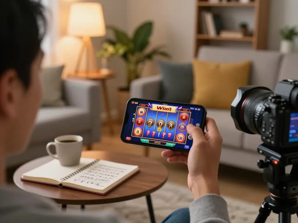 Play slots on kong88 with mobile gameplay in a cozy modern living room, highlighting responsible gaming.