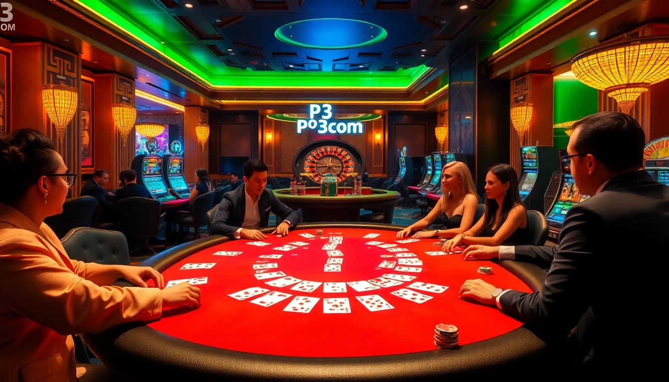 Exciting poker game scene at P3 Com showcasing luxury gaming elements and vibrant atmosphere.