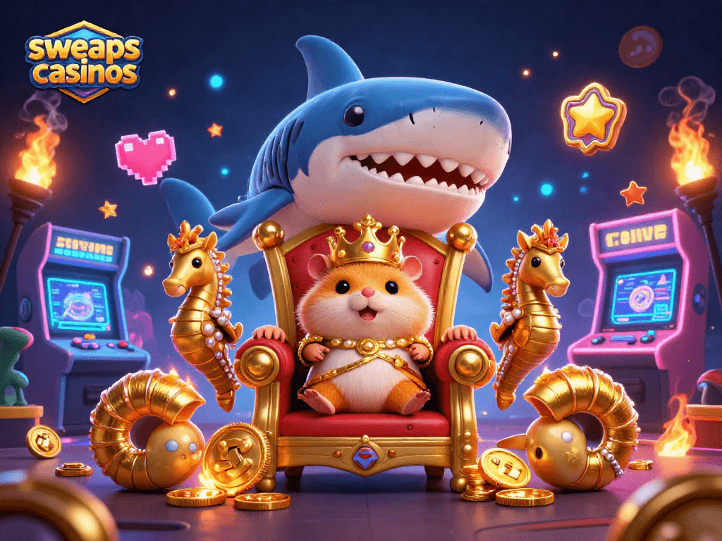 Enter the exciting world of sweeps casinos, featuring a golden hamster king amid vibrant gaming elements.